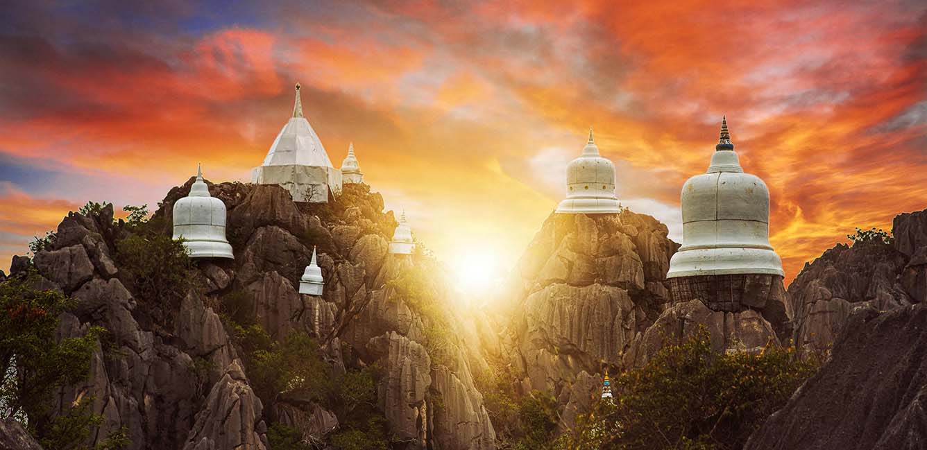 Mountain in Thailand with a buddhist temple