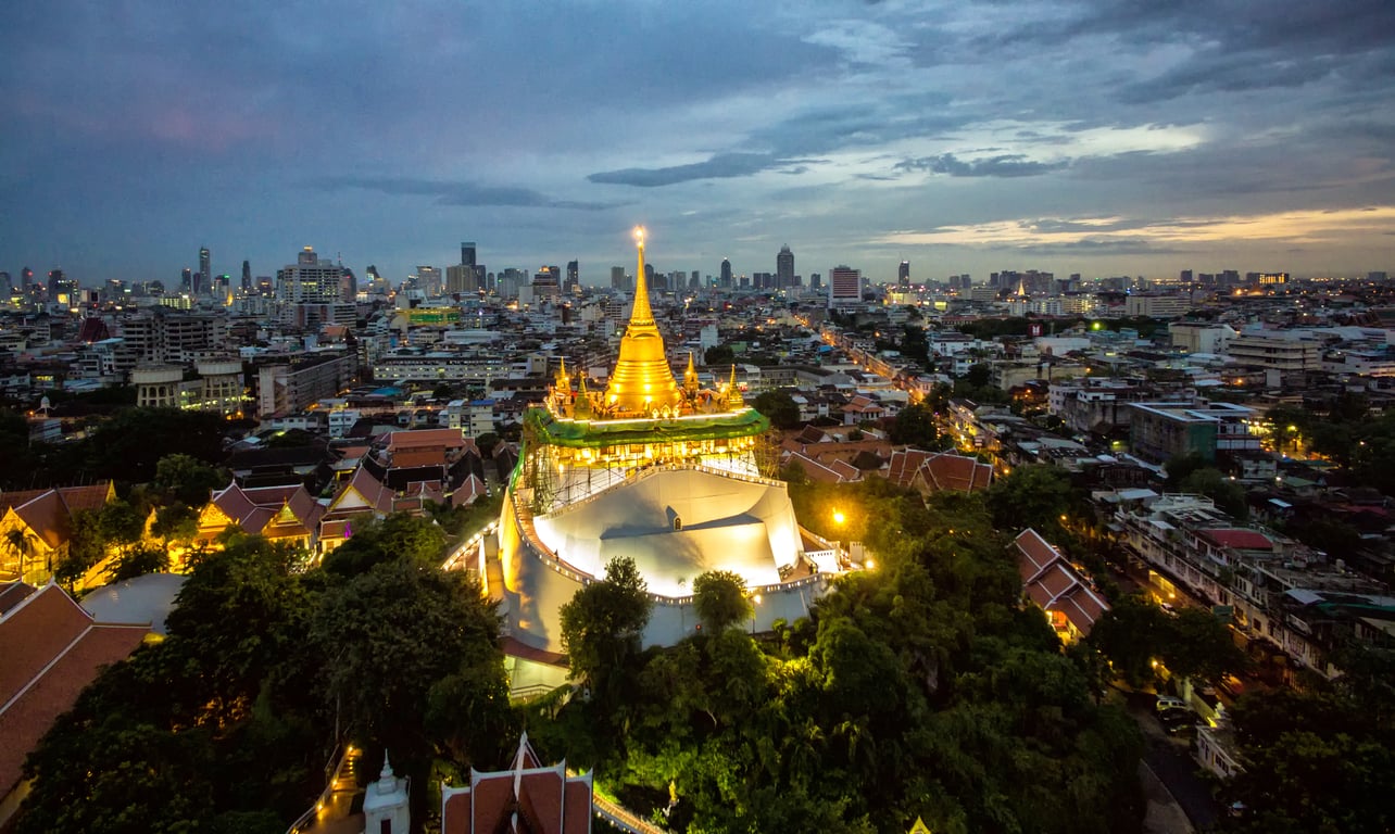 Wat Saket in Bangkok - Temple of the Golden Mount poi Thailand Holiday