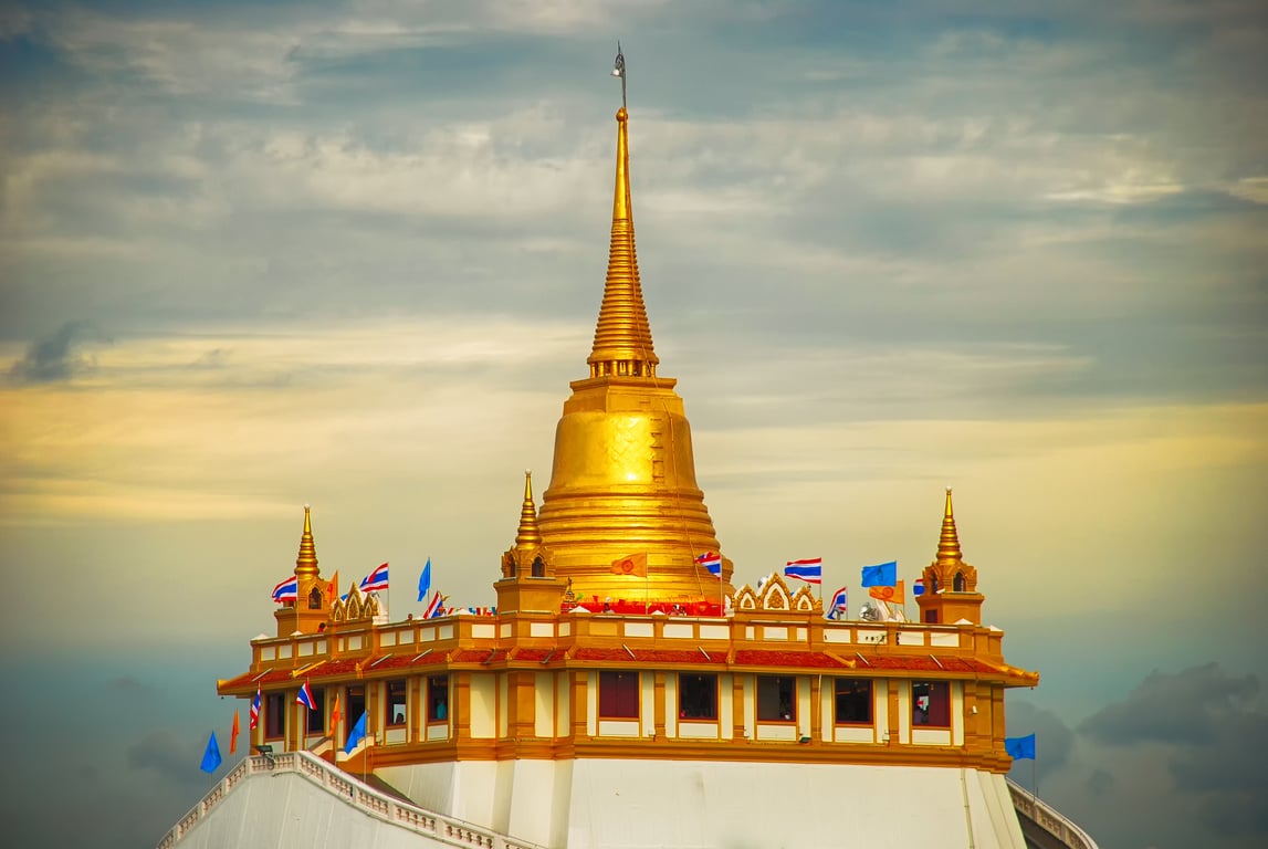 Wat Saket in Bangkok - Temple of the Golden Mount poi Thailand Holiday